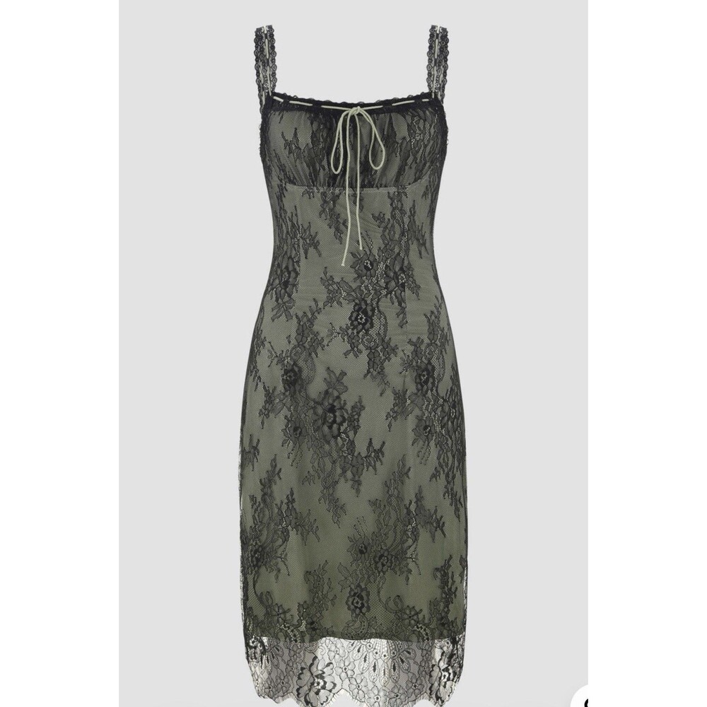 Cider Women's Lace Cami Midi Dress Green Black Size S Vintage Inspired, NWT